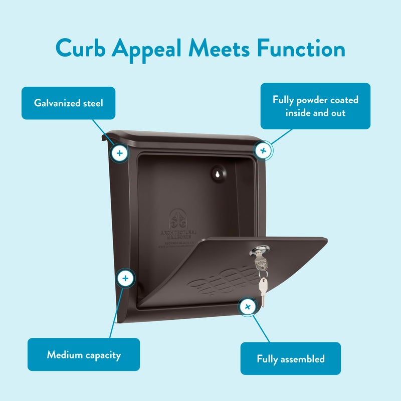 Architectural Mailboxes Bordeauxâ„¢ Locking, Wall-Mounted Mailbox for Outside, Decorative Metal Galvanized Steel Medium Mail Box with Lock and Key Drop Box, Rubbed Bronze - Image 4